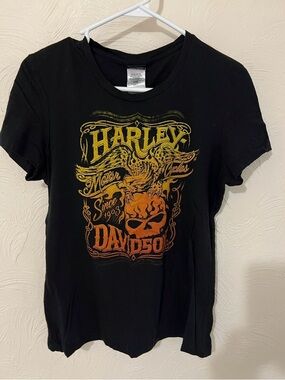 Harley-Davidson Black Tee with Yellow and Orange Graphic